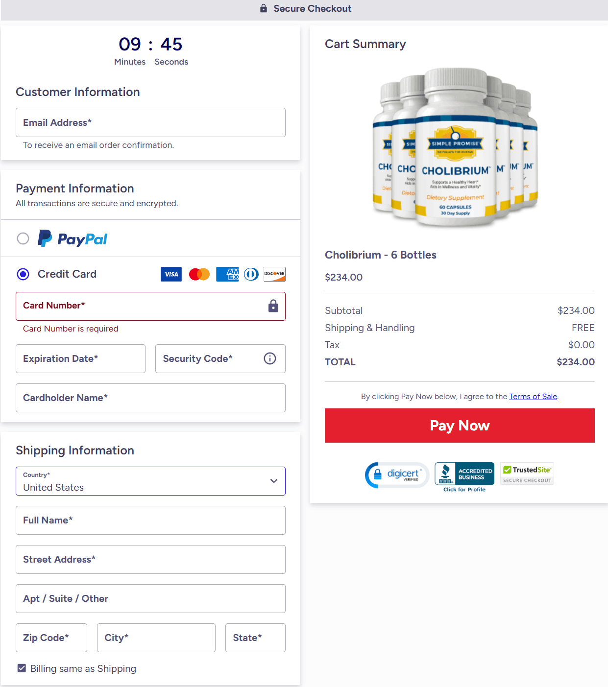 Cholibrium™-Secure Checkout Page